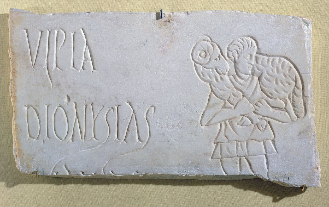 Epitafium med et relief af den gode hyrde, fra katakomberne i Sousse, 3.-4. århundrede (marmor) af Paleo Christian