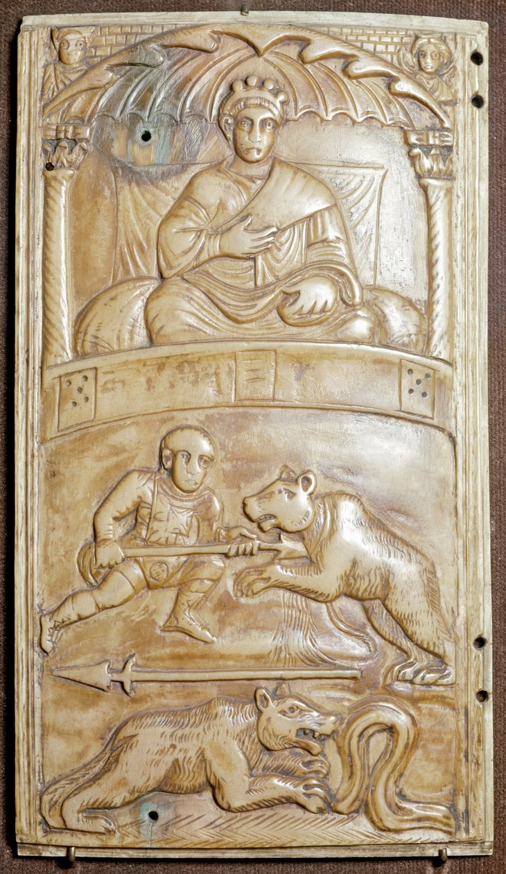 Spil på Cirkus med en bjørn (Ivory relief dyptich, ca 400) af Paleo Christian