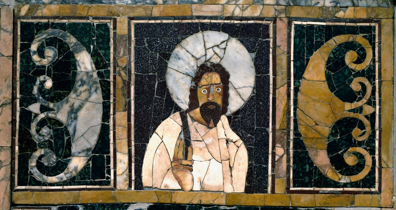Paleokristen kunst: "" fremstilling af Kristus, sandsynligvis den første""" 3. århundrede e.Kr. Marquette marmor. Ostiense Museum, Ostia af Paleo Christian