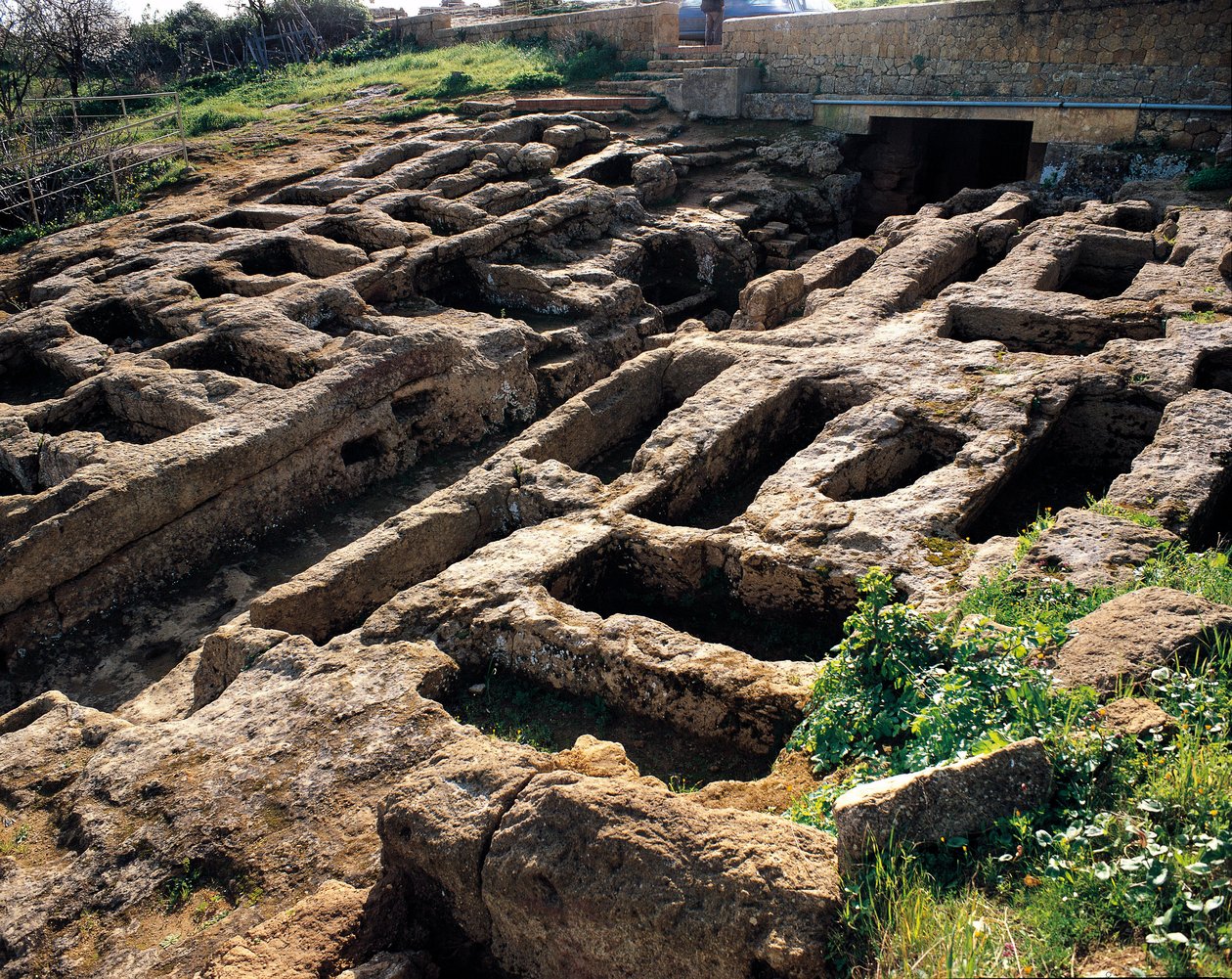 Ruiner af den kristne nekropolis i templernes dal, 4. til 5. århundrede. Agrigento, Agrigento. Sicilien Italien af Paleo Christian