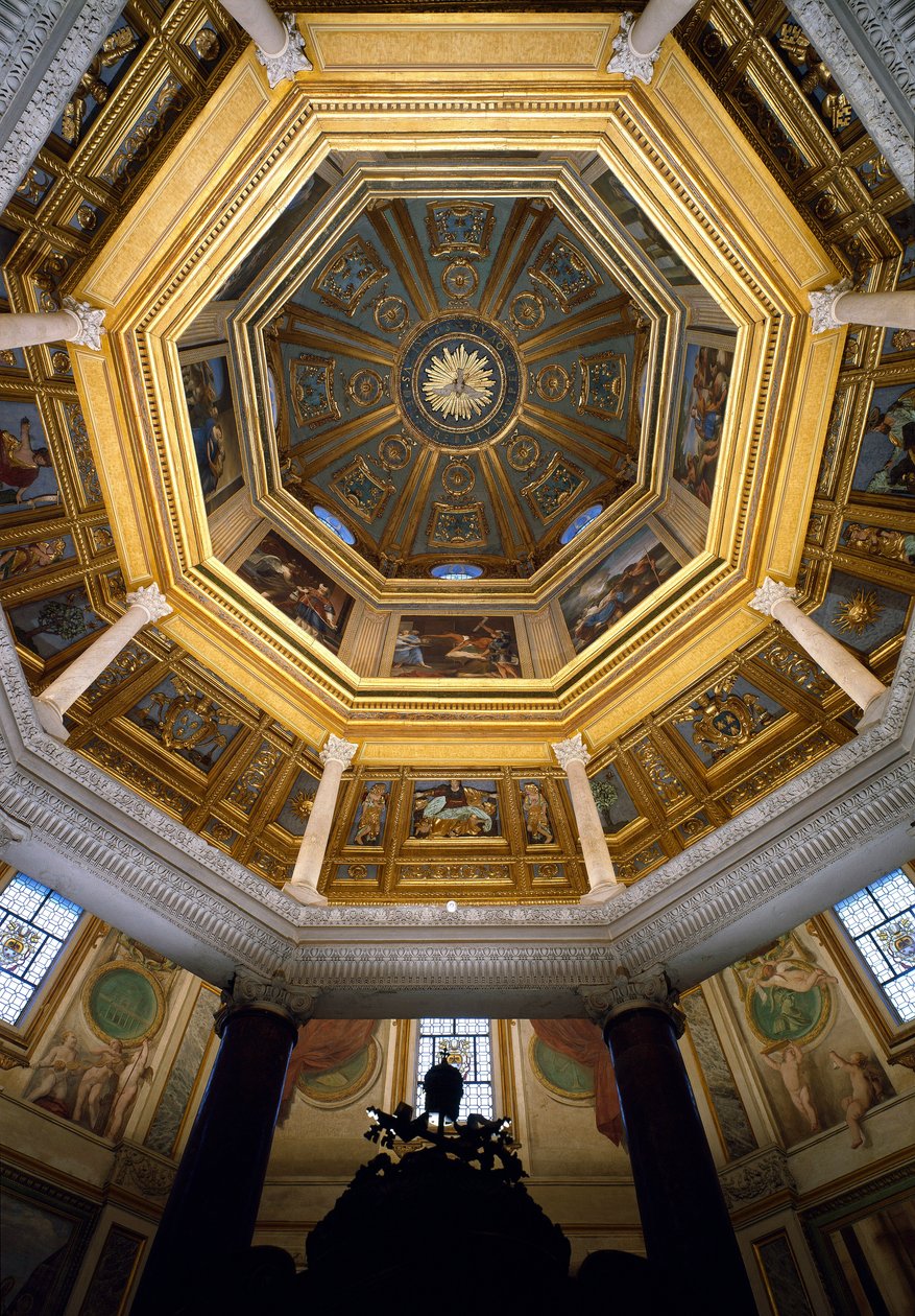 Udsigt over hvælvingen inde i det palæokristne dåbskapelle i San Giovanni in Laterano (St. John Laterano) (Lateran-dåbskapellet eller San Giovanni in Fonte), bygget omkring 440. Rom af Paleo Christian