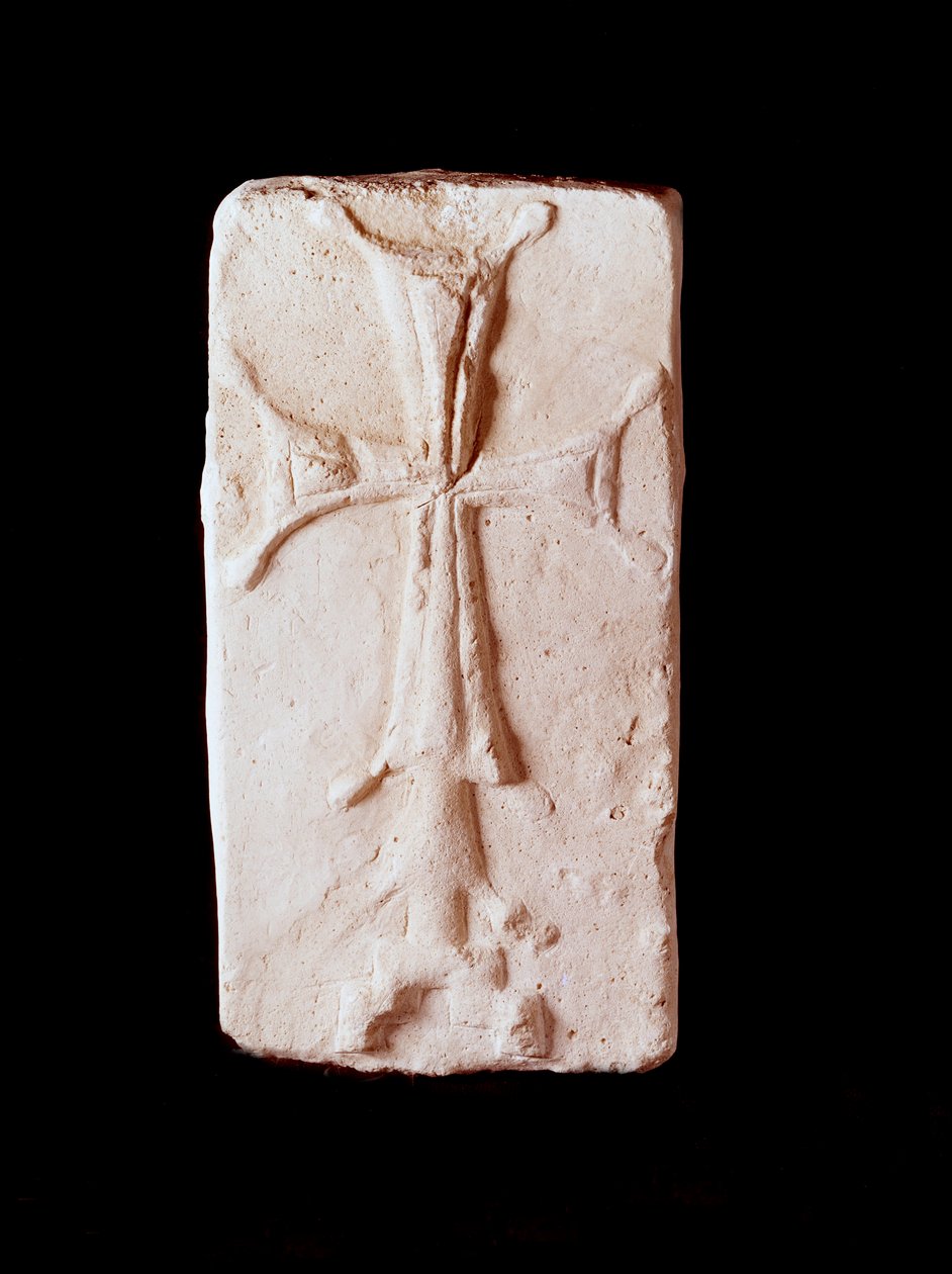 Paleochristian Art: Stone pyntet med et kors. Fra Kharg Island, Iran. Paris, Louvre Museum af Paleo Christian Paleo Christian