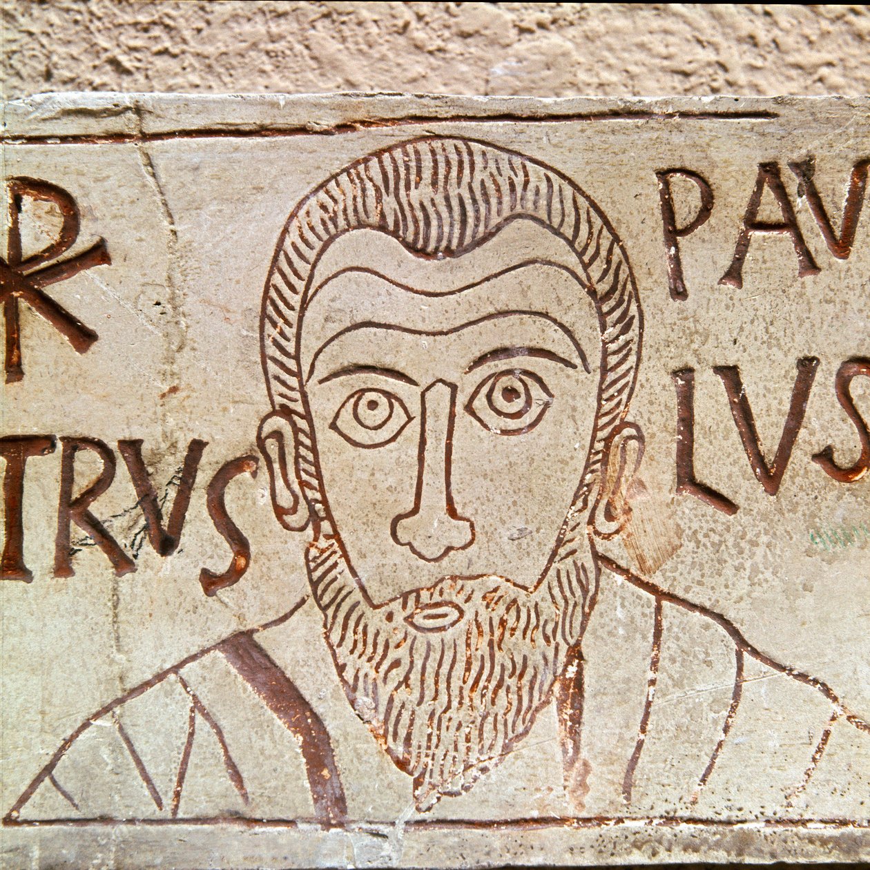 Repræsentation af Saint Paul. Paleochristian graffiti fra Aquileia i Italien 1. århundrede e.Kr. Aquileia, Paleochristian National Museum af Paleo Christian Paleo Christian