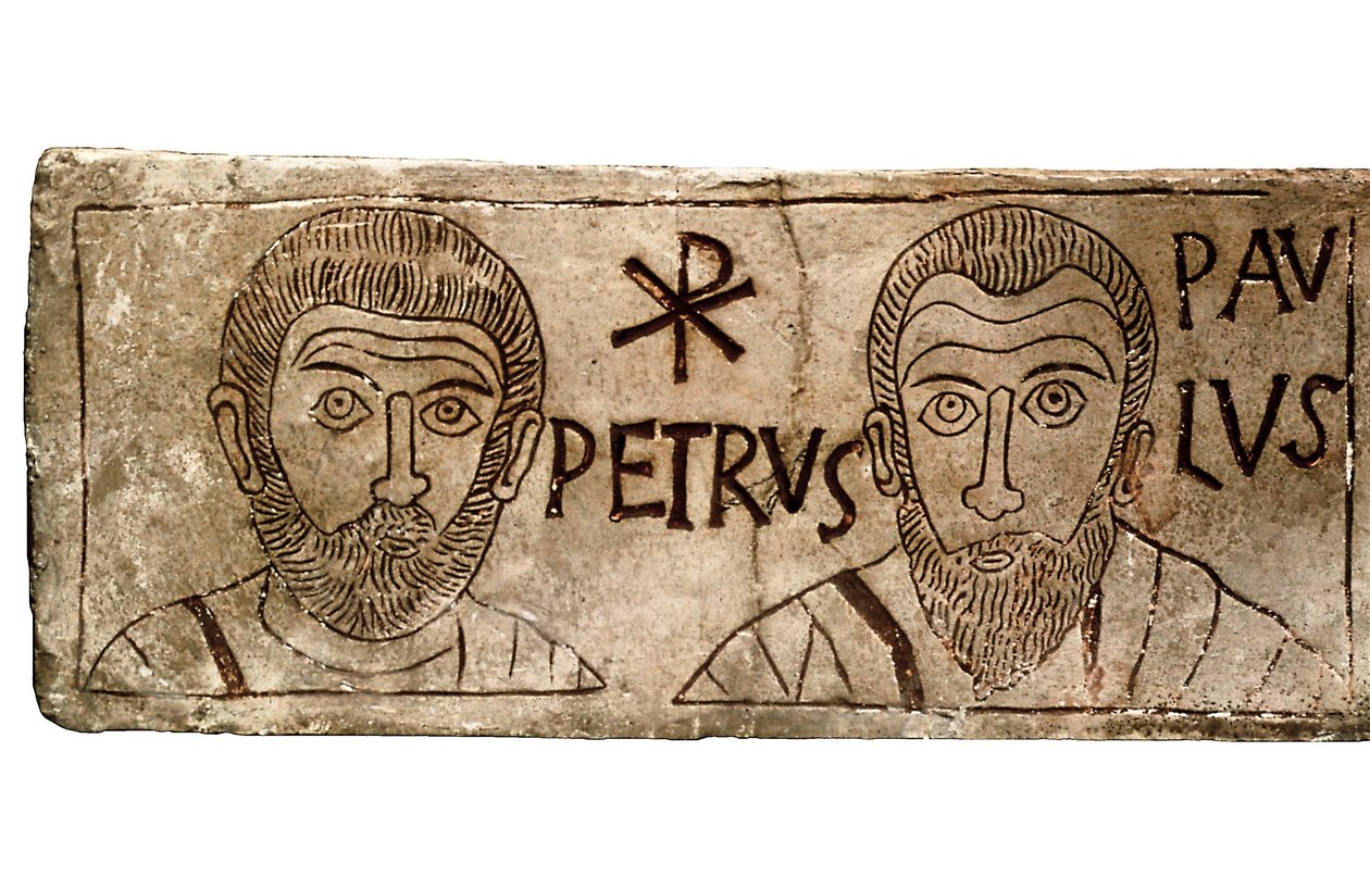 Sarkofag skildrer apostlene Peter og Paulus, tidlig kristen civilisation af Paleo Christian Paleo Christian