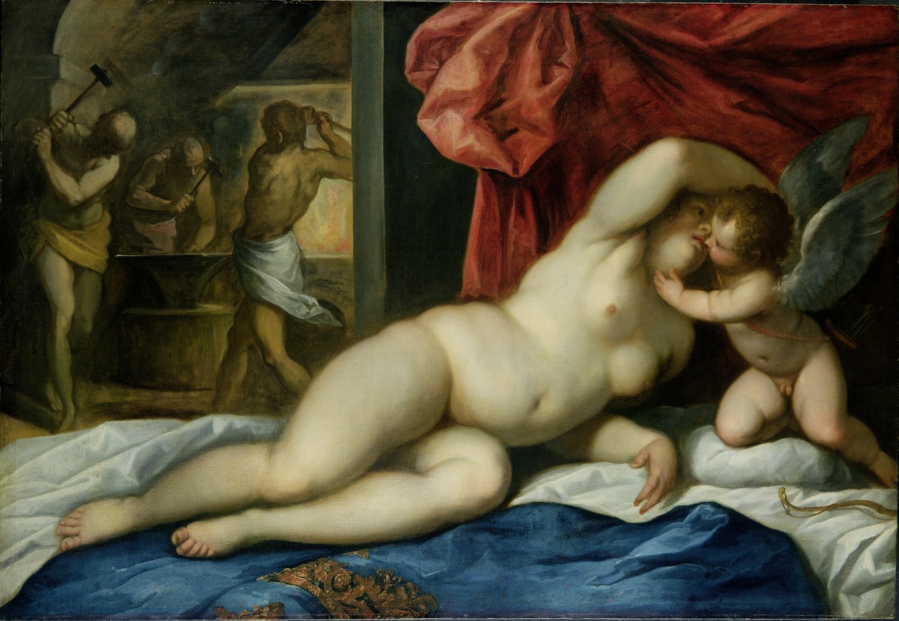 Venus og Amor i Vulcans Forge, ca. 1600 af Palma Il Giovane
