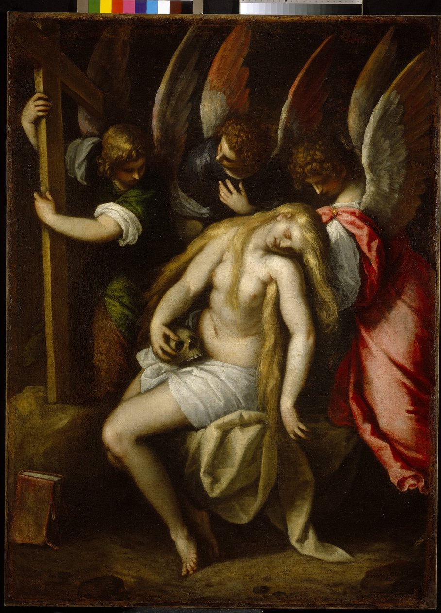 Maria Magdalenes død (Mary of Magdala). Maleri af Jacopo Palma II Giovane, den yngre (1544-1628), olie på lærred af Palma Il  Giovane