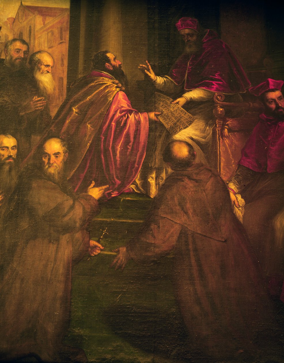 Paul IV leverer pavebrevet om grundlæggelsen af korsfædreordenen (Crociferi) af Palma Il Giovane