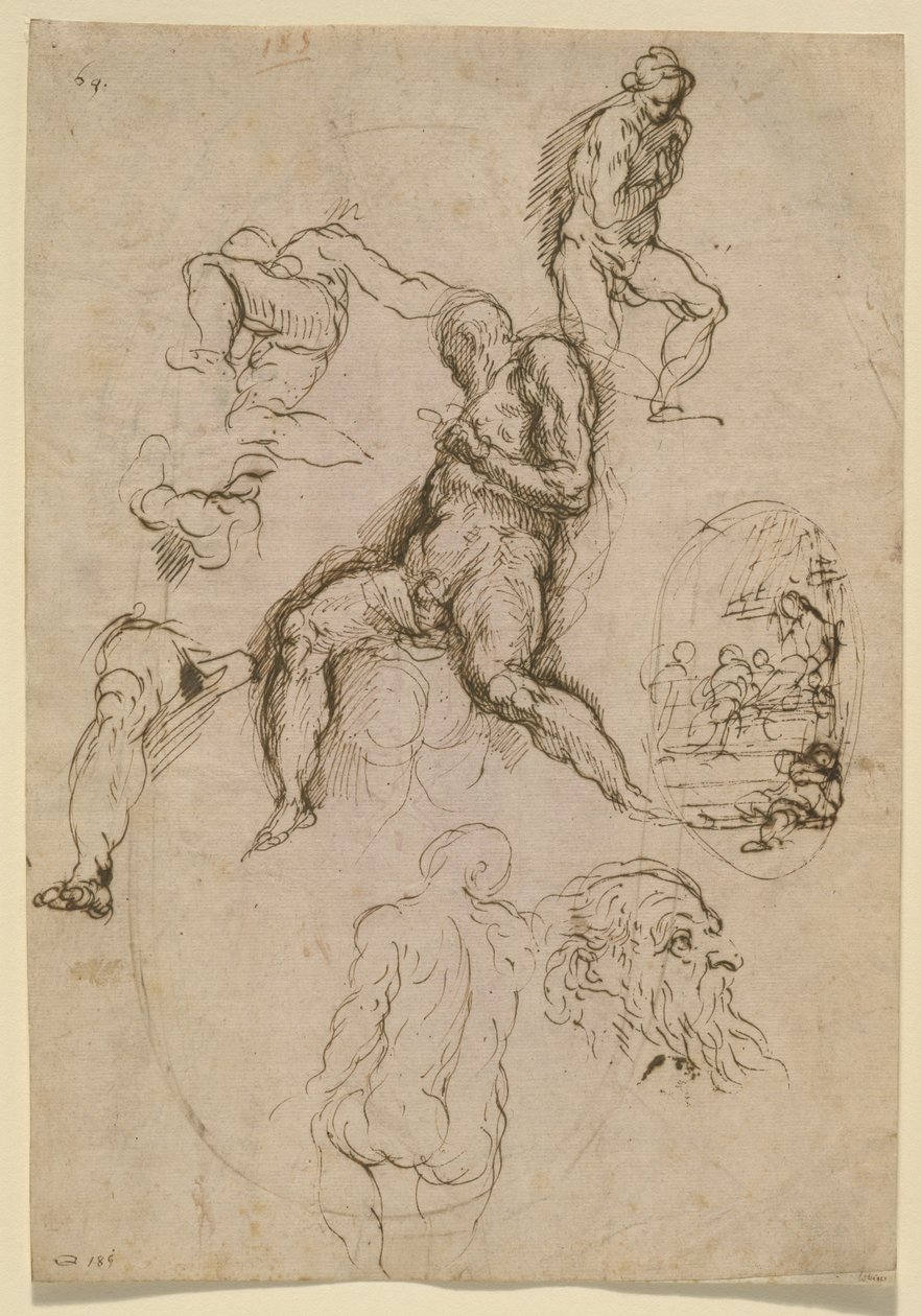 Ark med studier til maleri i Salone del Maggior Consiglio, Ducal Palace, Venedig, ca. 1578 af Palma Il Giovane