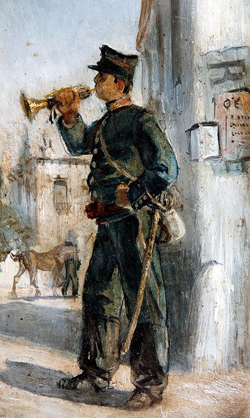 Militære uniformer, samling af 5 (olie om bord) (se også 349159-60 & 349162-63) af Panos Aravantinos
