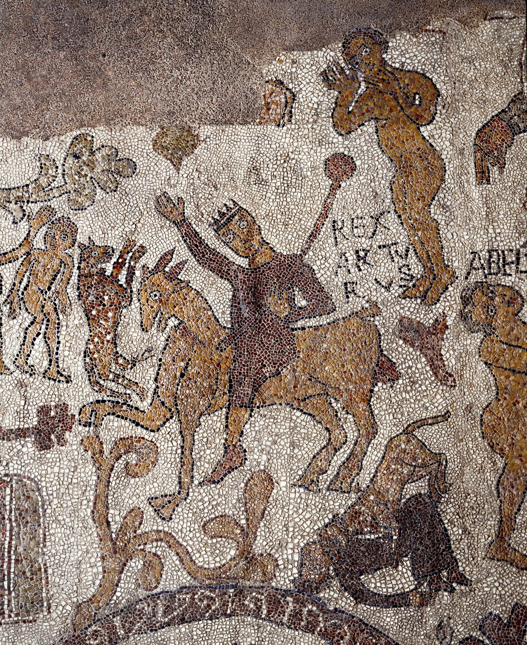 Repræsentation af kong Arthur og Perceval. Mosaik af Pantaleone, præst og mosaik. 1163-1166. Det centrale skib i katedralen i Otranto (Otranto), Italien af Pantaleon Pantaleon