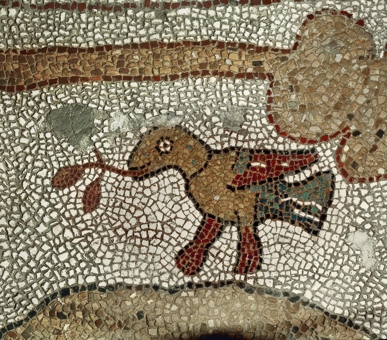 Due med en olivenkvist. Mosaik (mosaik) af Pantaleone Pantaleone