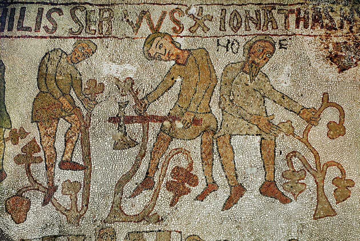 Noahs sønner planter vinstokke. Mosaik (mosaik) af Pantaleone Pantaleone