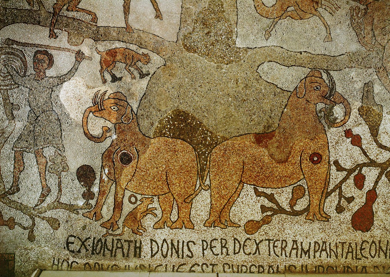 To elefanter ved rødderne af livets træ fra (mosaik) af Pantaleone Pantaleone