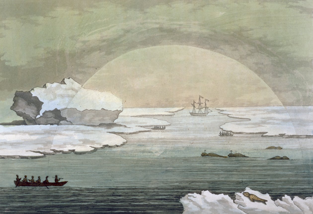 En iset britisk hvalbåd bliver befriet af solens stråler, Baffin Bay, juli 1817, fra 