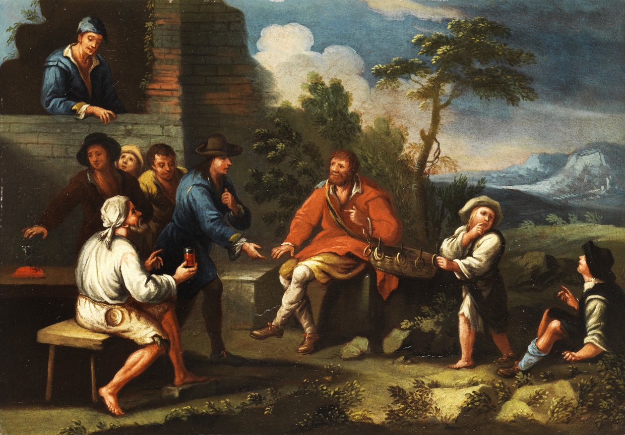 Italienske countryfolk spiller et spil ringkastning. af Paolo Monaldo