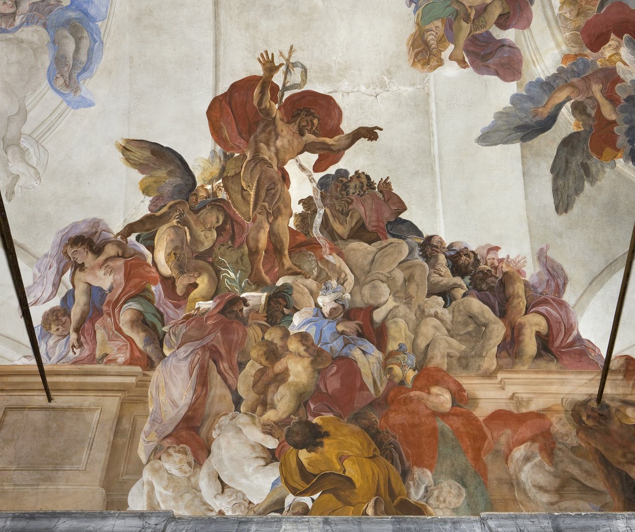 Johannes Døberen prædiker med engle, ord og profeter, ca. 1696-97 af Paolo Pagani