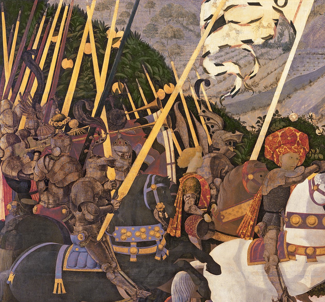 Slaget ved San Romano, c.1450-60 tempera på paneldetalje af 30690 af Paolo Uccello