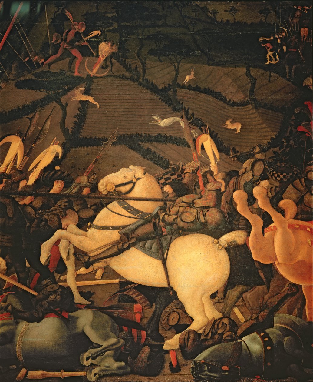 Slaget ved San Romano i 1432, ca.1456 (tempera på panel) (se også 162335 og 31574) af Paolo Uccello