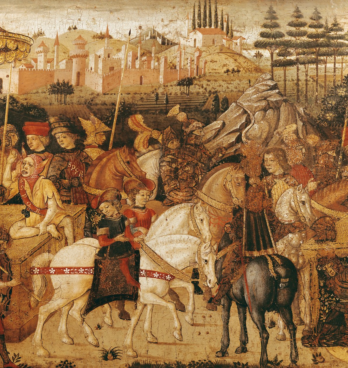 Julius Cæsars triumf (100-44 f.Kr.) (tempera på panel) af Paolo Uccello