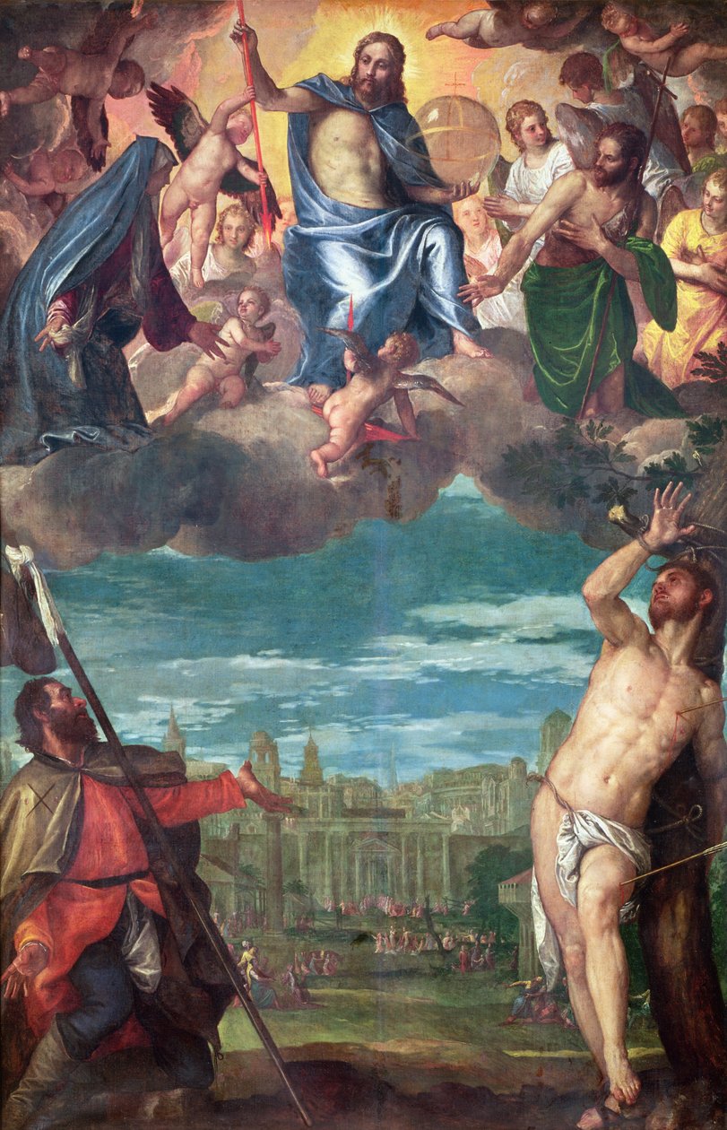 Kristus arresterer pesten med Jomfruens bønner, St. Rocco og St. Sebastian af Paolo Veronese