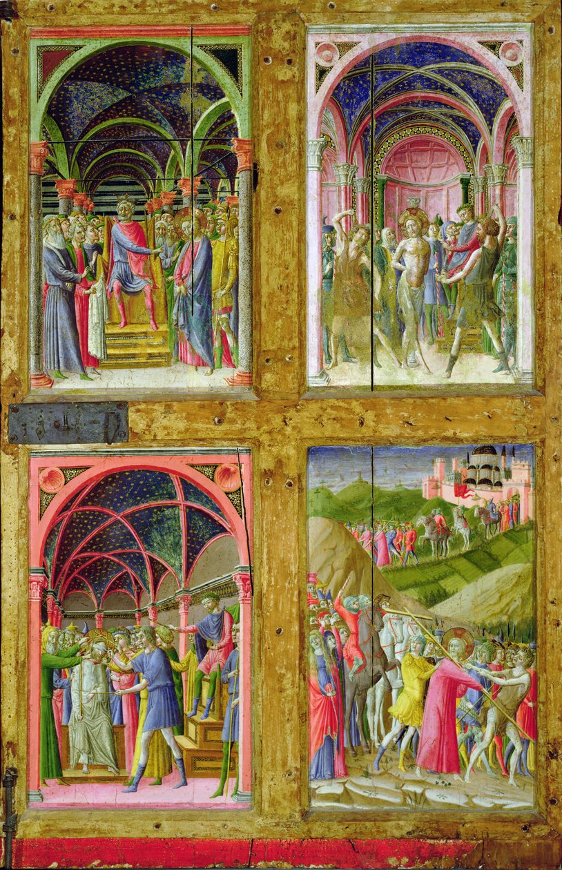 Jomfruens og de fire helliges fødsel (tempera og bladguld på panel) af Paolo di Giovanni Fei