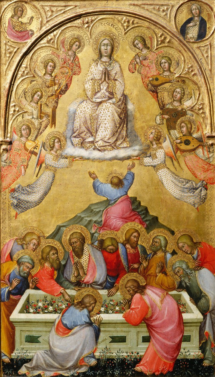 Jomfruens himmelfart med buster af ærkeenglen Gabriel og Jomfruen af bebudelsen, ca. 1400-5 (tempera på panel) af Paolo di Giovanni Fei