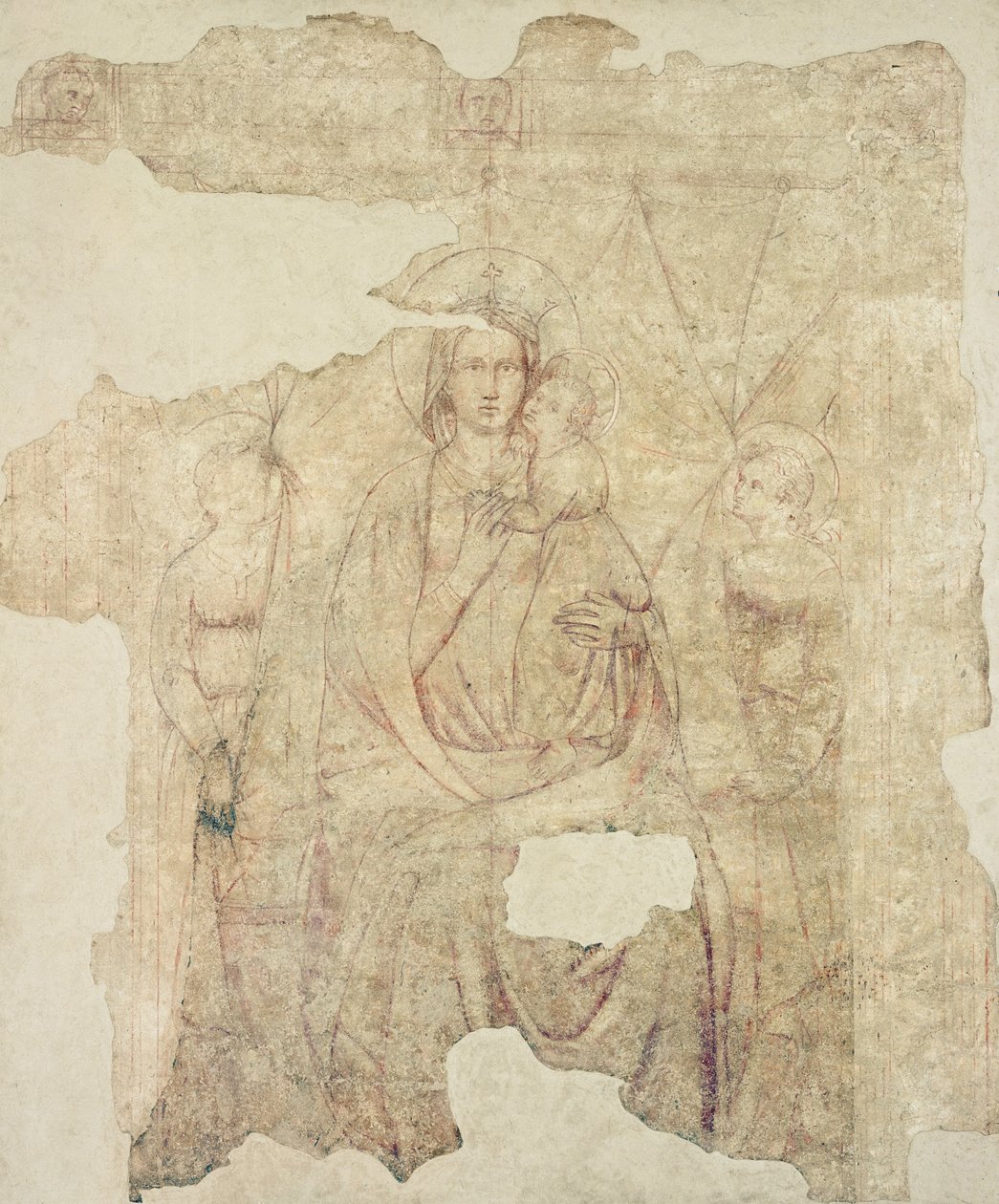 Madonna and Child Enthroned, tegning til en fresco (sinopia på papir) af Paolo di Stefano Badaloni Schiavo
