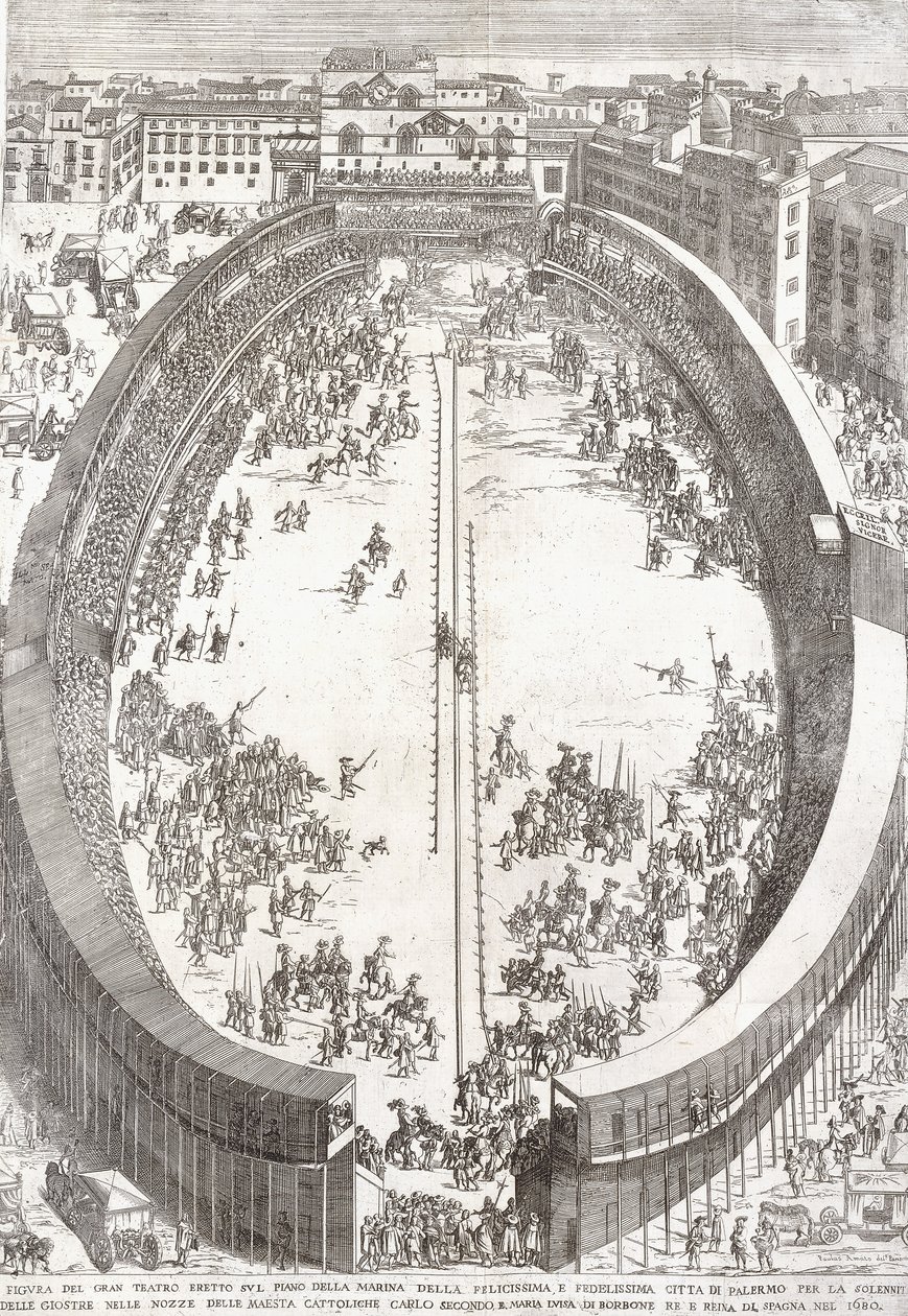 En stor foldeplade af Det Store Teater, 1680 af Paolo Amato