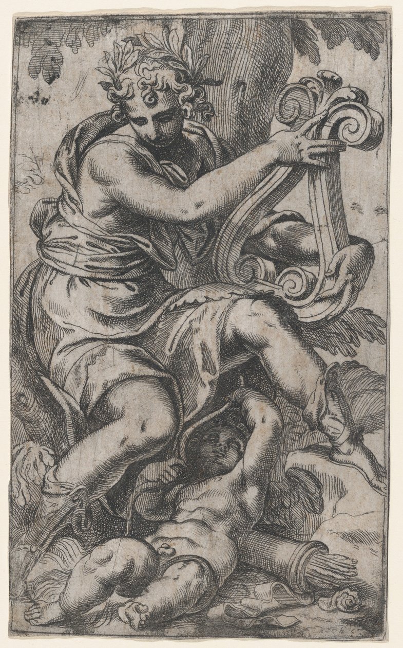 Cupid og Apollo med en lyre, ca. 1568., ca. 1568. af Paolo Farinati
