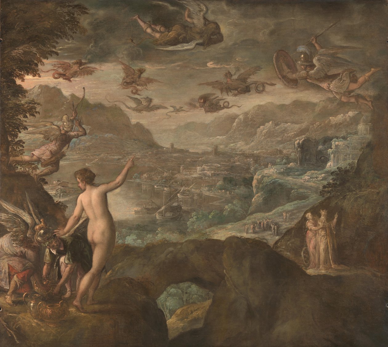 Landskab med uddrivelsen af harpierne, ca 1590 af Paolo Fiammingo