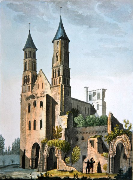Klosteret i Jumieges, fra "Le Costume Ancien et Moderne" af Jules Ferrario, udgivet i 1820-30