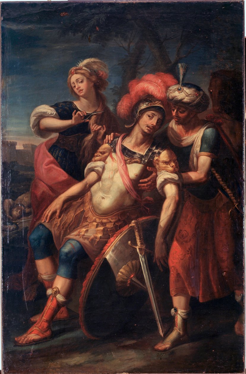 Erminia og Vafrino opdager den sårede Tancrede (sang 19 fra Jerusalem leveret af Torquato Tasso) (olie på lærred af Paolo Girolamo Brusco