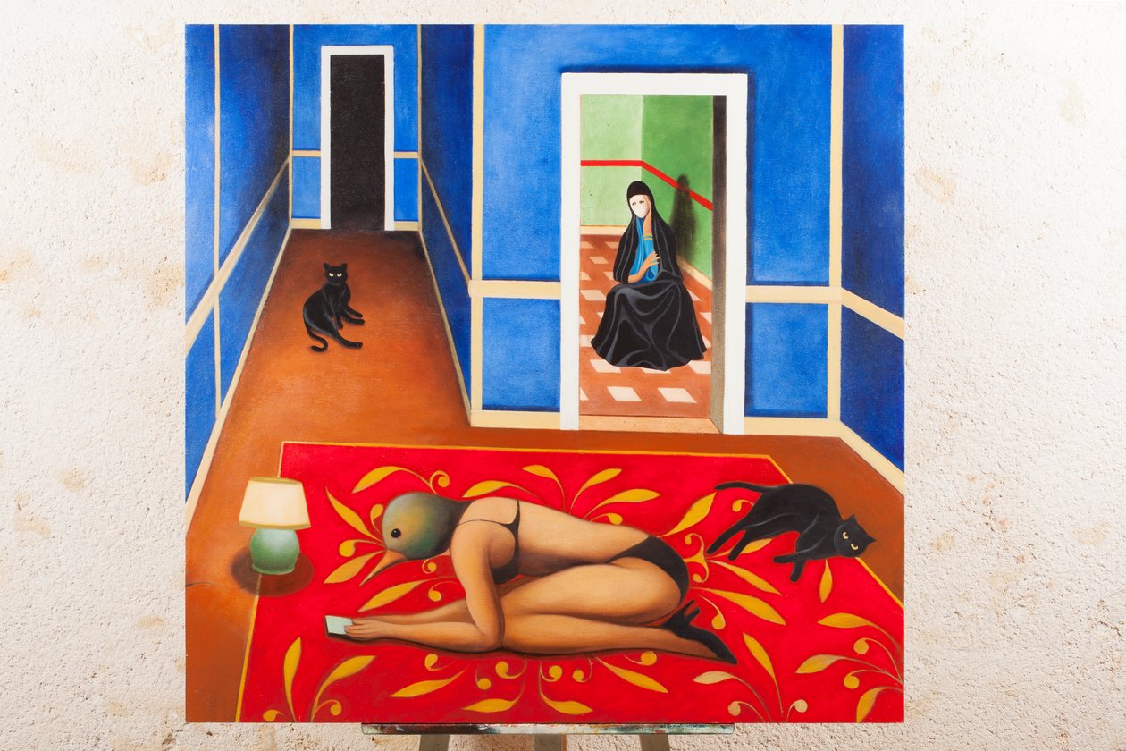 Annonciation in blu velvet, 2016 (olie på træpanel) af Paolo Perfranceschi