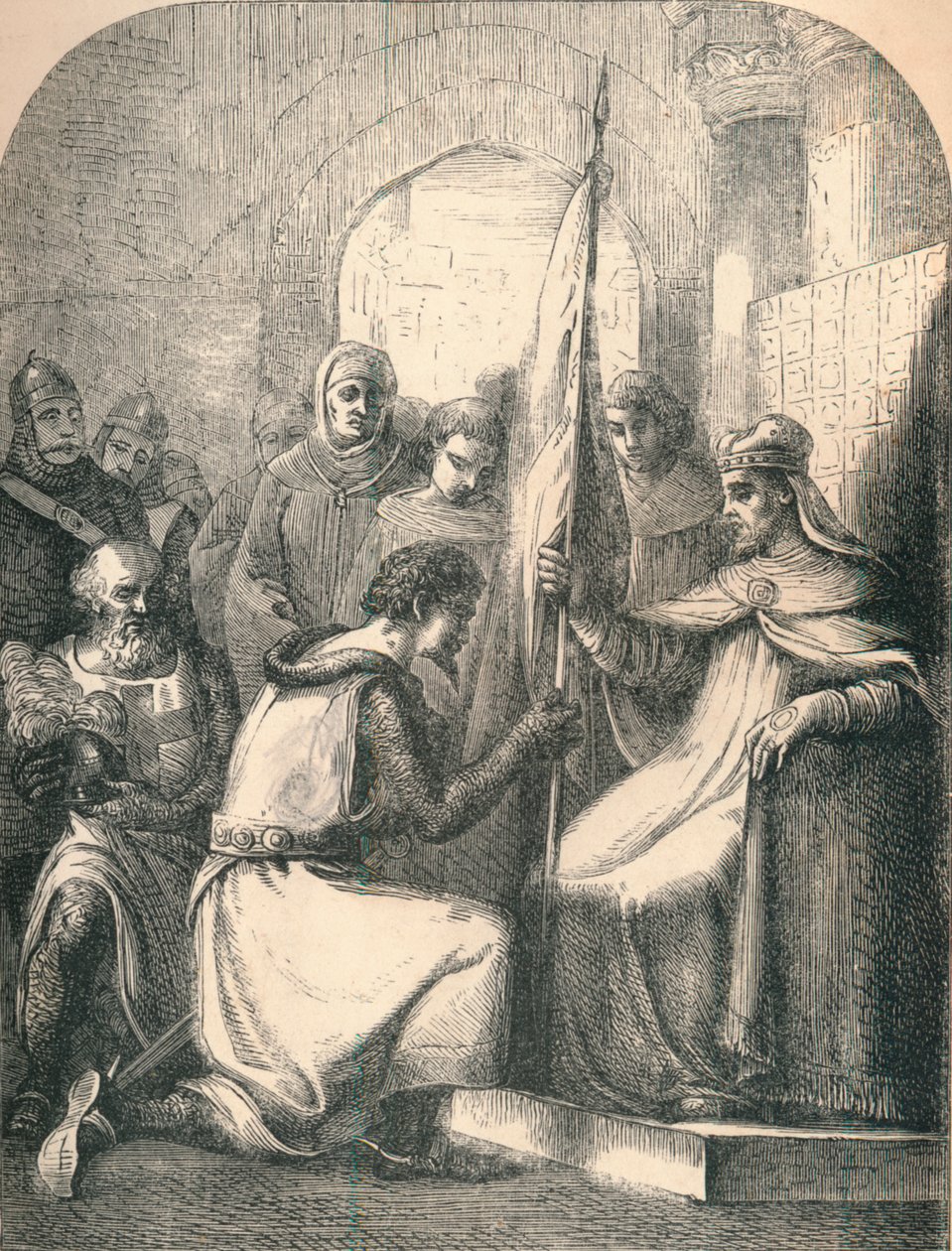 Hugh de Vermandois modtager et indviet banner fra pave Urban, 1869 af Paolo Priolo