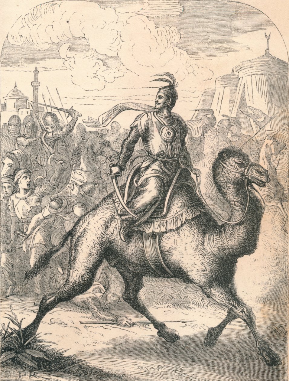 Saladin flygter på en hurtig dromedar, 1869 af Paolo Priolo