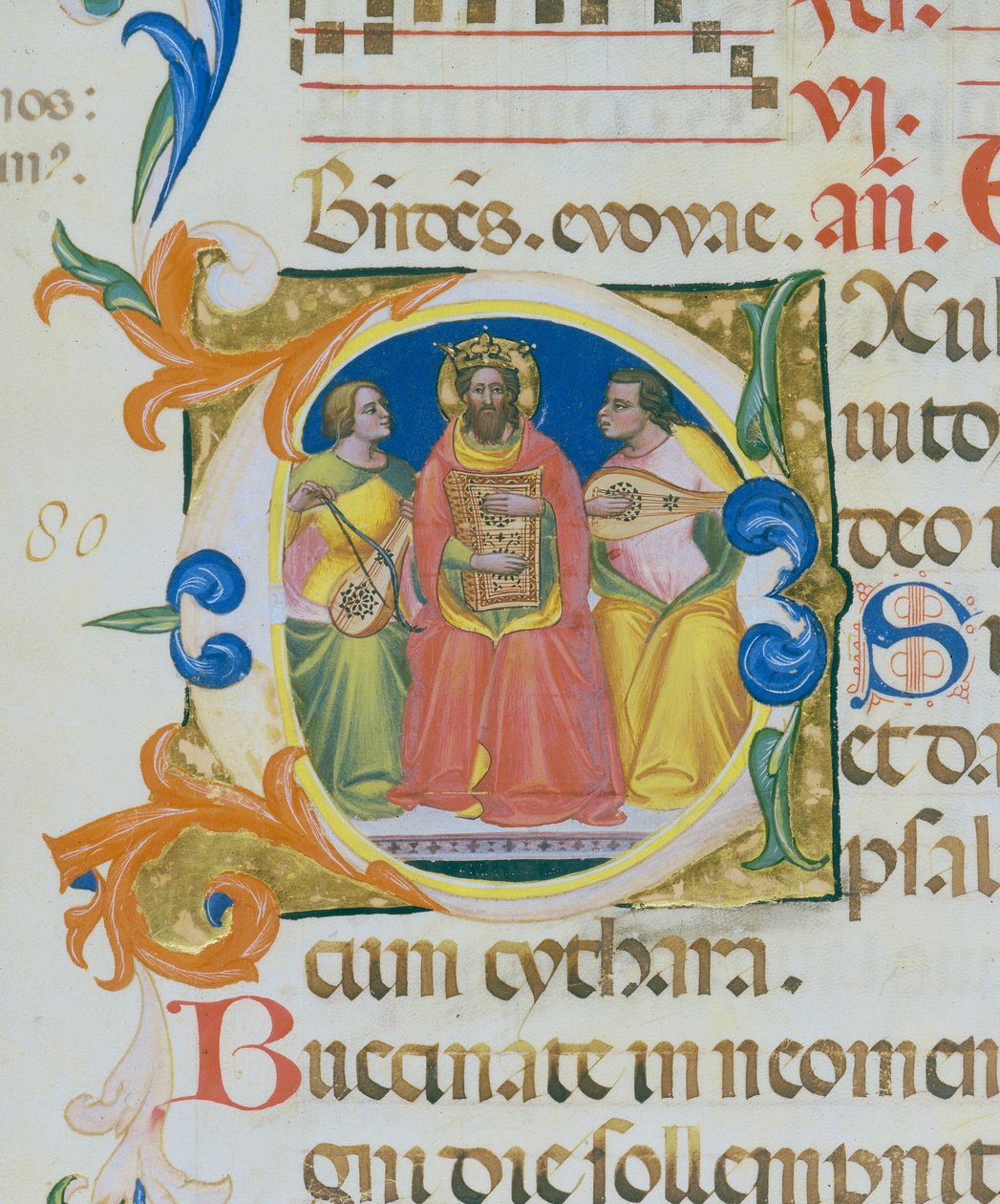 Kong David spiller et psalterium, miniature af Paolo Soldini, detalje i en salmebog af Paolo Soldini