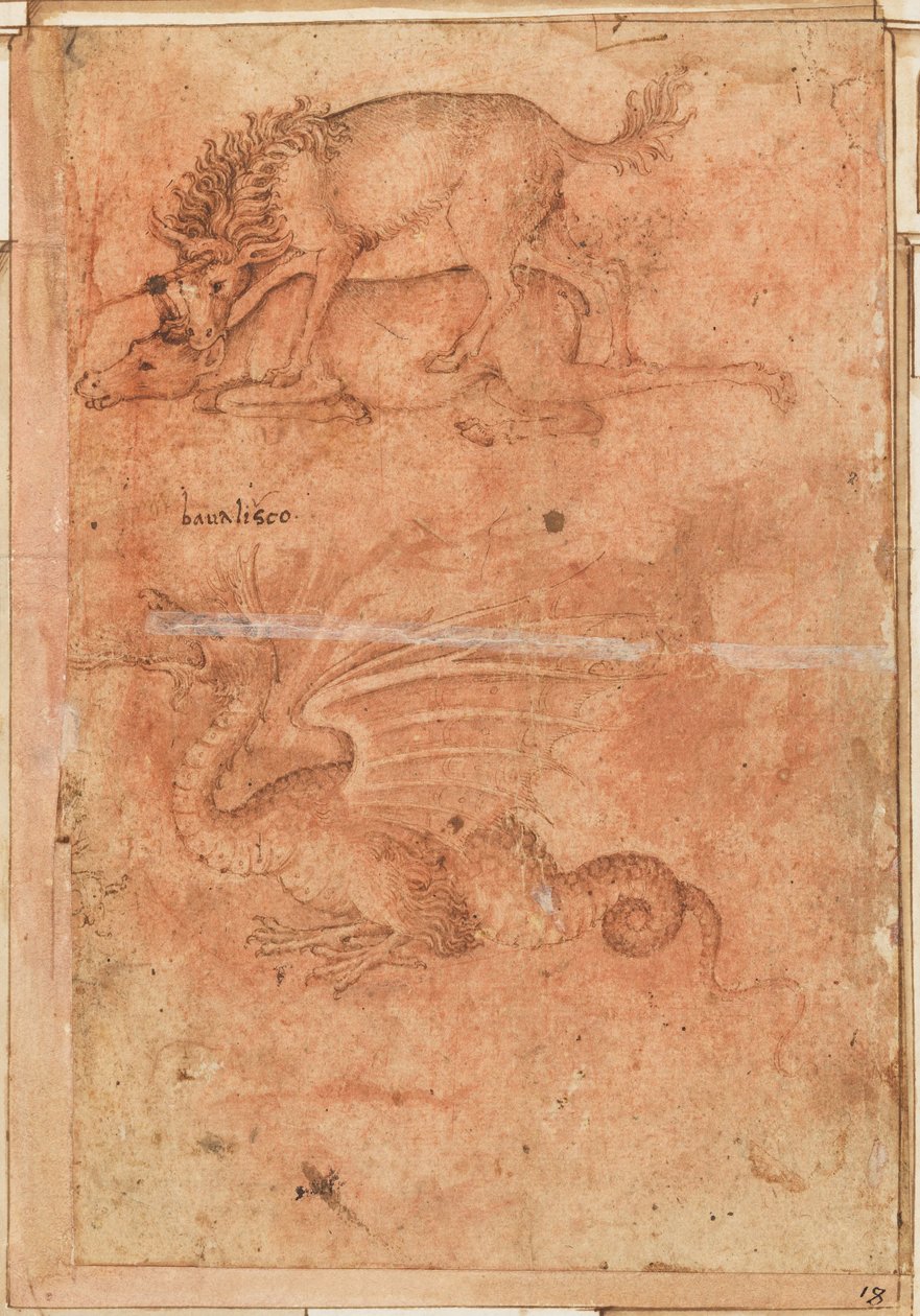 Ein Einhorn tötet eine Hirschkuh und einen Drachen af Paolo Uccello