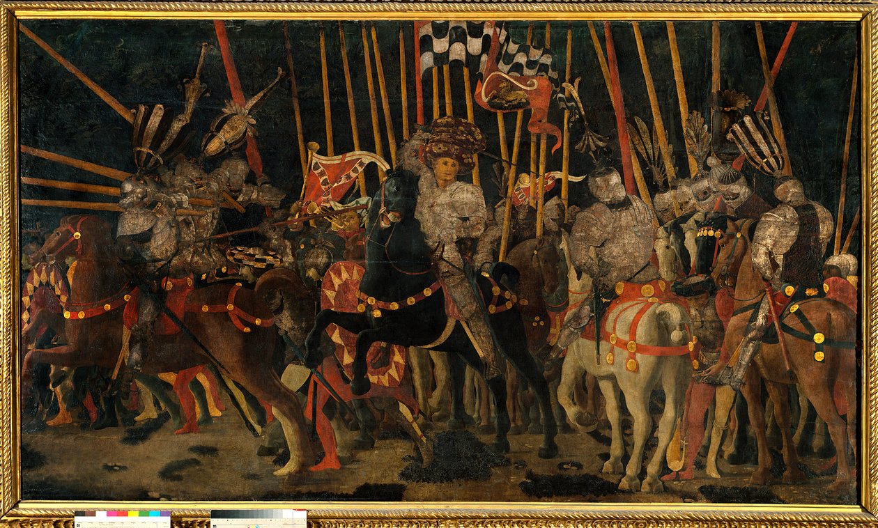 Slaget ved San Romano mellem florentinerne og Sieneserne den 02/06/1432 (modangrebet af Micheletto da Cotignola). Maleri af Paolo di Dono dit Uccello (1397-1475) 1456 søn. 1,8x3,2 m Paris, Musée du Louvre. af Paolo Uccello