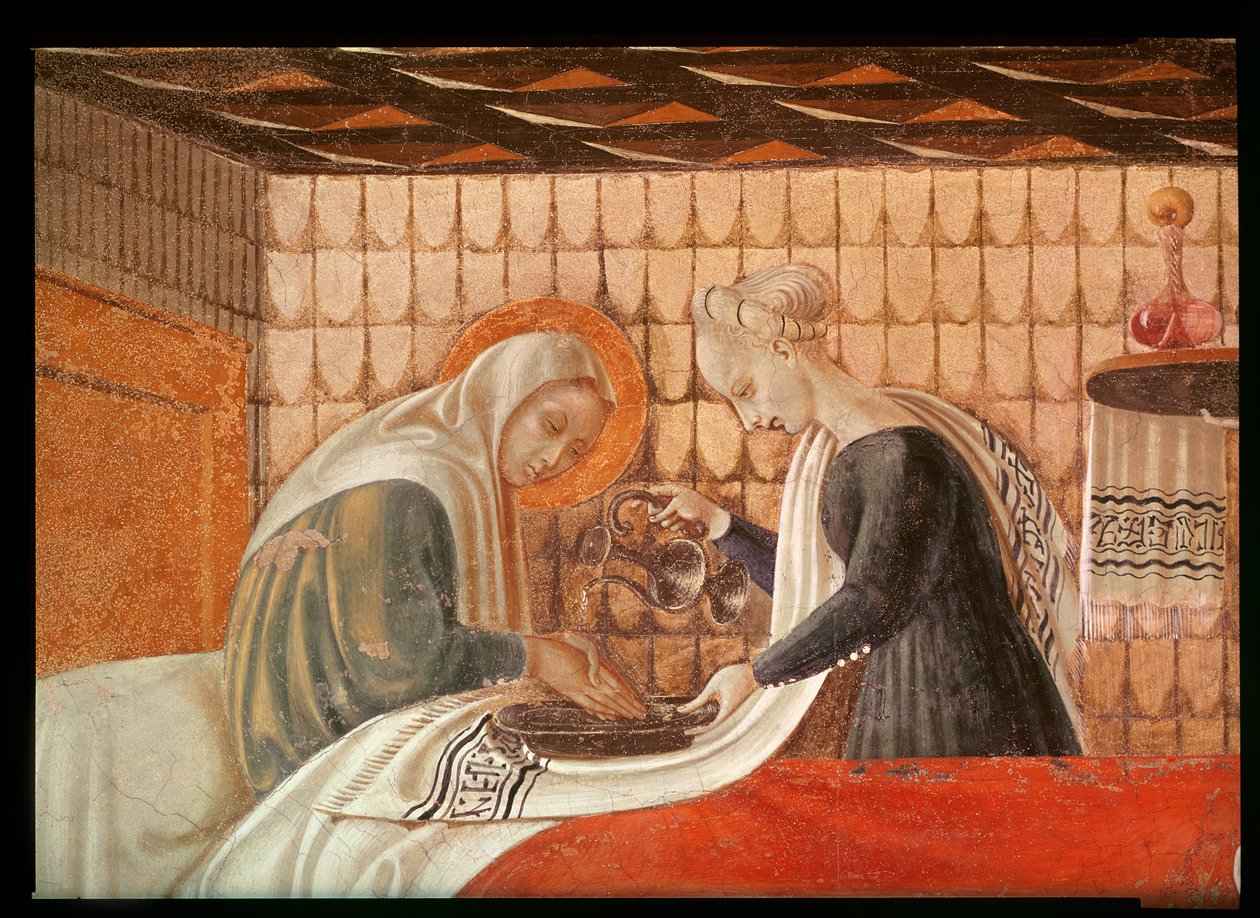Jomfruens fødsel, detalje af Sankt Anna og en ledsager, 1440, fresko, se også 85549 af Paolo Uccello