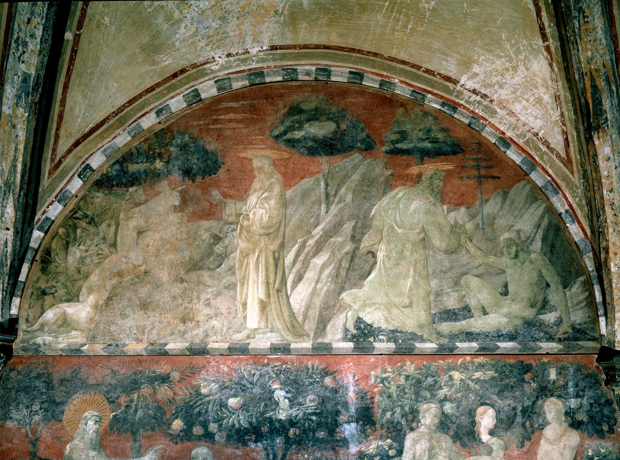 Genesis, skabelsen af dyrene og skabelsen af adam - Fresco af Paolo Uccello