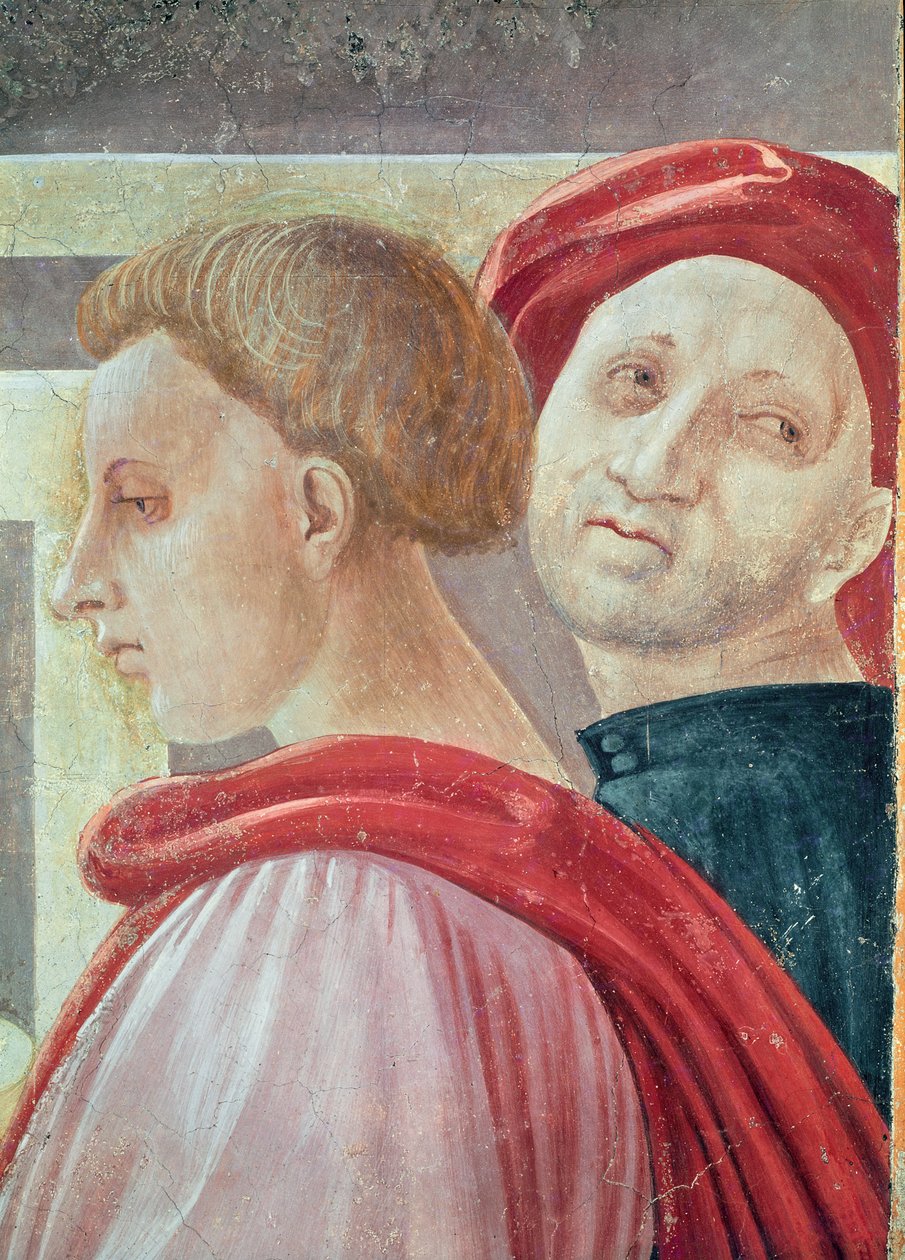 To mandshoveder, fra Mariafrembringelsen i templet, 1433-34 (detalje) af Paolo Uccello