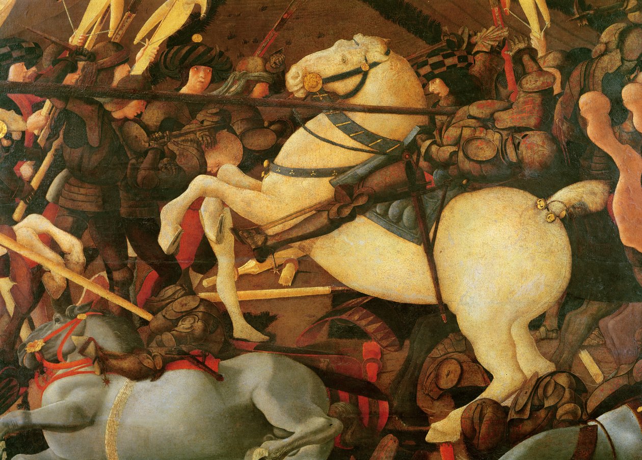 Slaget ved San Romano, detalje af Bernardino della Ciarda, der væltede sin hest, ca. 1456, tempera på panel af Paolo Uccello