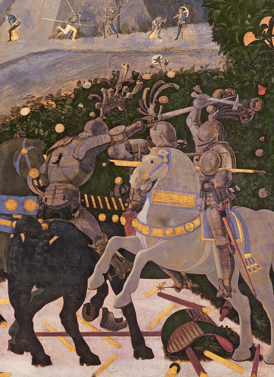 Slaget ved San Romano, detalje af to kavalerister engageret i kamp, c.1450-60 tempera på paneldetalje af 30690 af Paolo Uccello