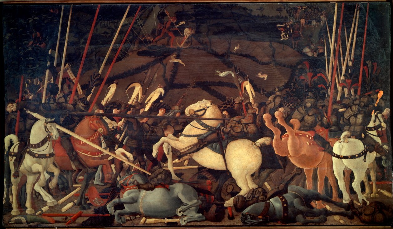 Deroute de San Romano (Slaget ved San Romano) i 1432. Tredje episode: Bernardino della Ciardas nederlag. Maleri af Paolo di Dono dit Paolo Uccello (1397-1475) af Paolo Uccello