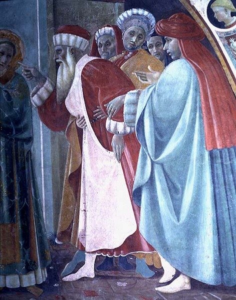 St. Stefans strid, detalje af Helgenen der prædiker, fra Cappella dell "Assunta af Paolo Uccello