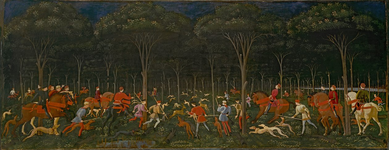 Jagten i skoven, ca.1465-70 af Paolo Uccello
