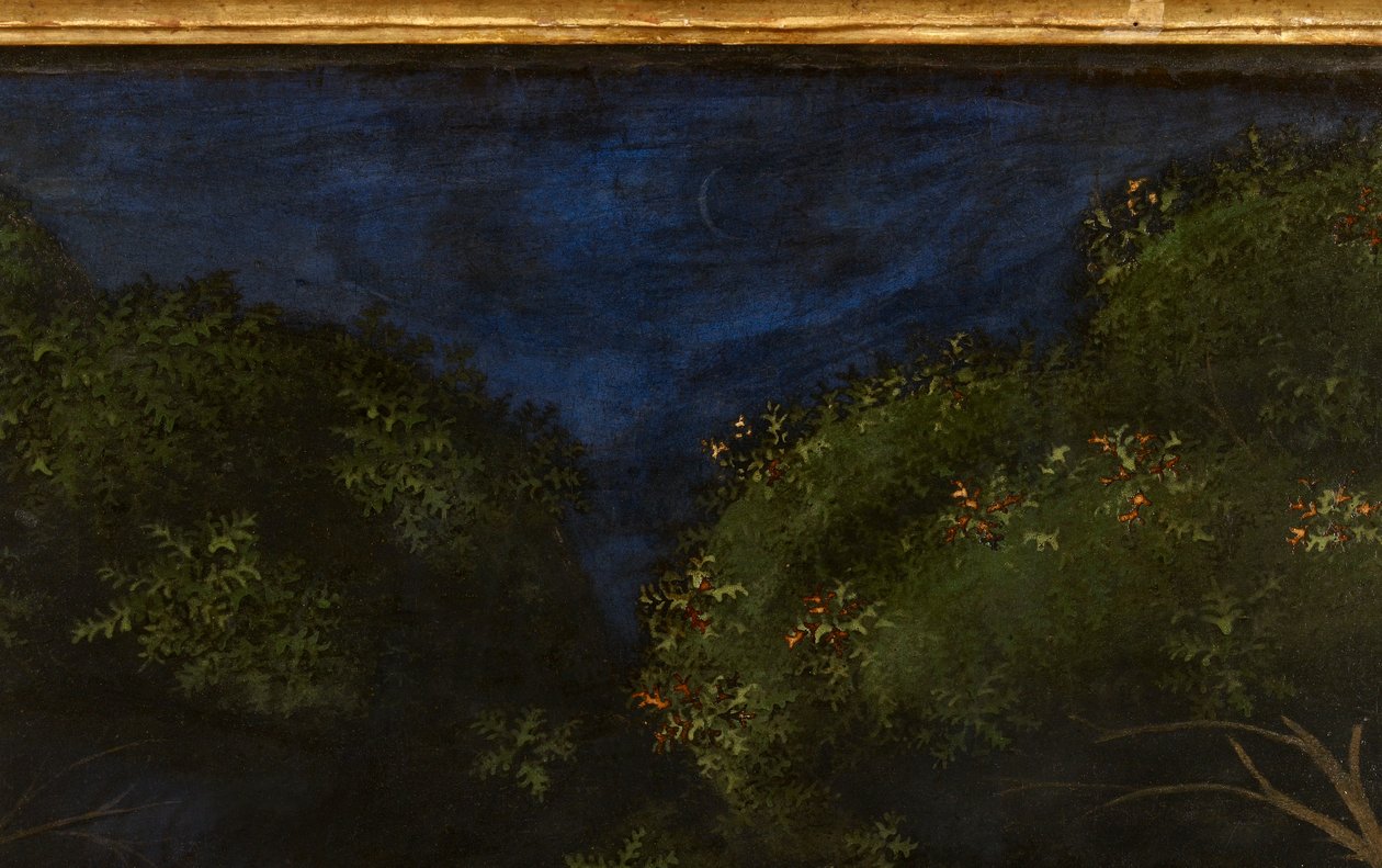 Jagten i skoven, ca.1465-70 olie på panel detalje af 100861 af Paolo Uccello