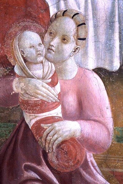 The Lives of the Virgin and St. Stephen, detalje, der viser en mor og et barn, fra Cappella dell"Assunta af Paolo Uccello