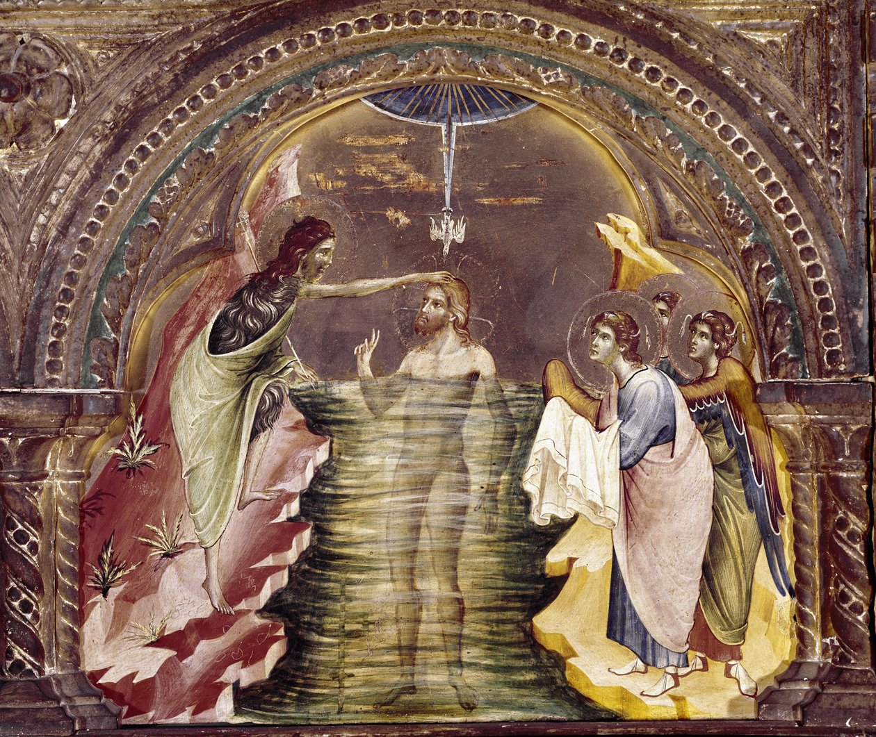 Jesu dåb, detalje af polyptikeren i Santa Chiara. (olie på træ, omkring 1350) af Paolo Veneziano