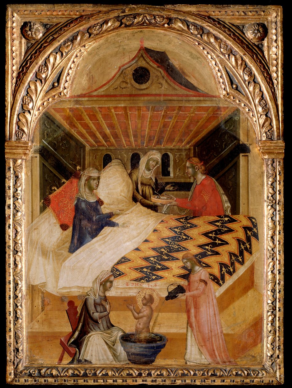 St Nicholas of Myras fødsel - olie på panel af Paolo Veneziano